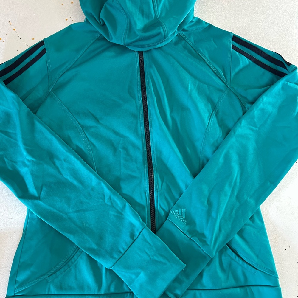 Adidas Turquoise Zip-Up Jacket with Black Stripes